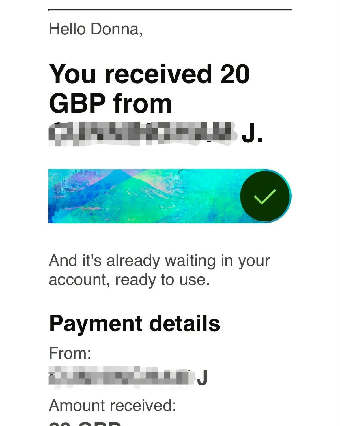 £20 donation confirmation to National Archive For Survivors Ltd.