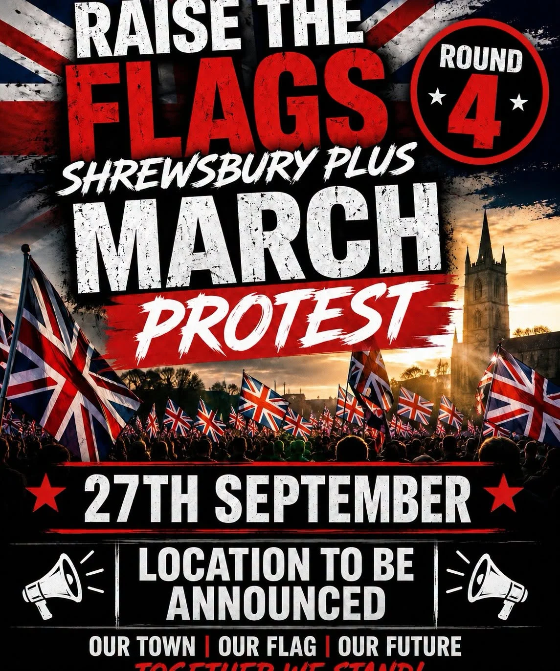Raise The Flags Shrewsbury Plus march poster for 27 September