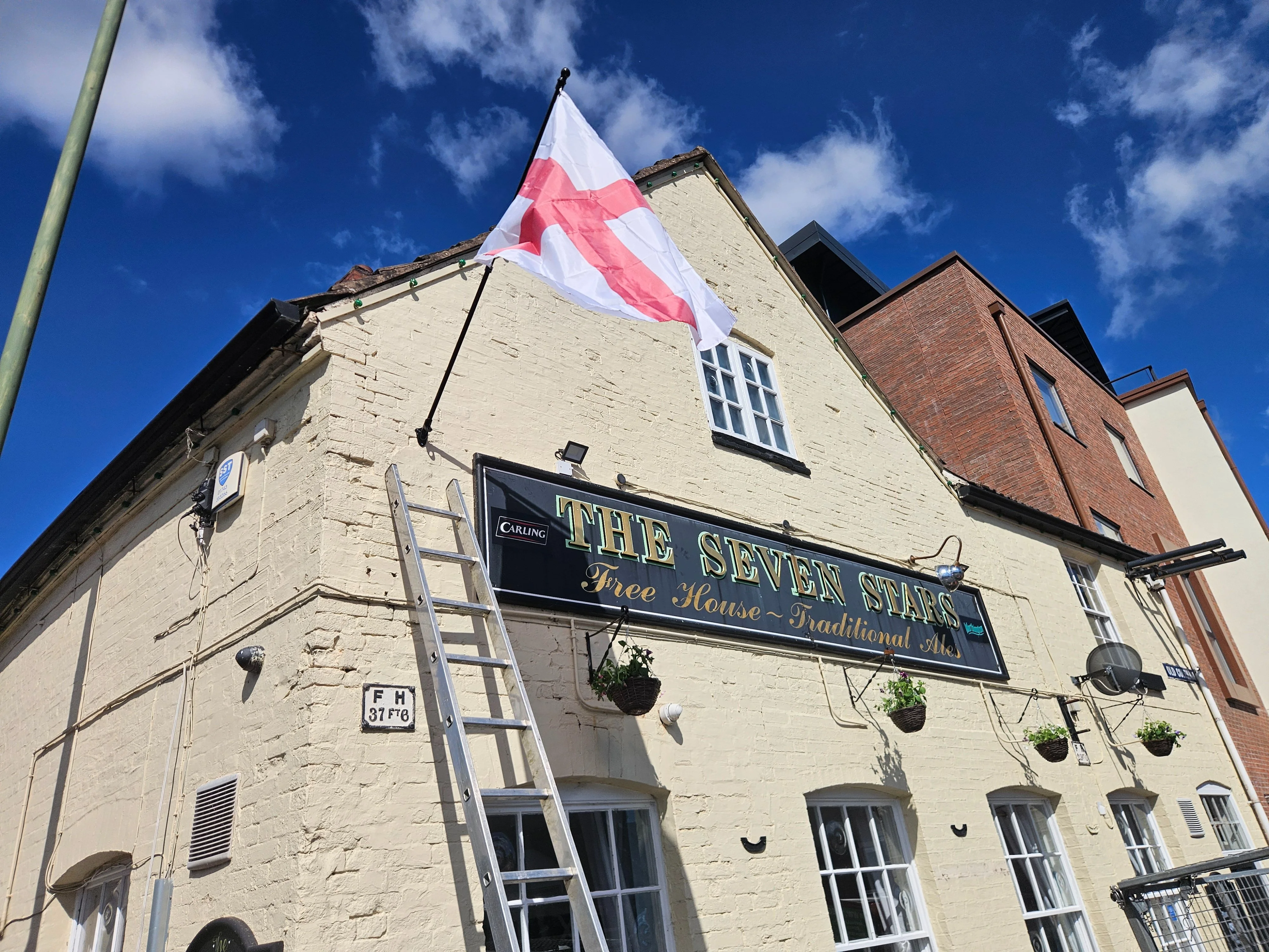 An England flag flying beside the Seven Stars public house